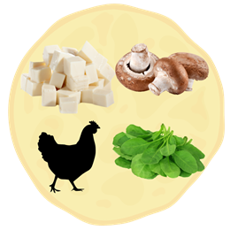  8. FETA + Pieczarki + Kurczak + Szpinak 