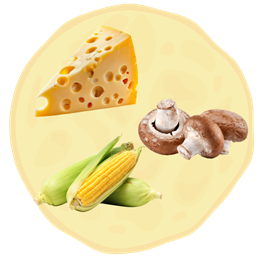 7. Żółty ser + Pieczarki + Kukurydza 