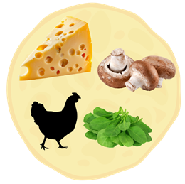 19. Żółty ser + Pieczarki + Kurczak + Szpinak 