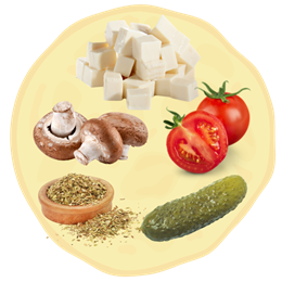 68. Ser FETA + Pieczarki + Kiszony ogórek + Pomidor + Oregano 