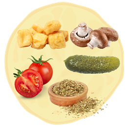 20. TOFU + Pieczarki  + Pomidor + Kiszony ogórek + Oregano 