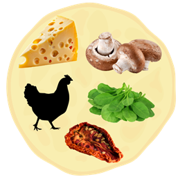 17. Żółty ser + Pieczarki + Kurczak + Szpinak + Suszone pomidory 