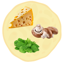 14. Żółty ser + Pieczarki + Szpinak