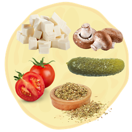 68. Ser FETA + Pieczarki + Kiszony ogórek + Pomidor + Oregano 