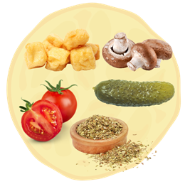 20. TOFU + Pieczarki + Kiszony ogórek + Pomidor + Oregano 