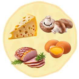  2. Żółty ser + Pieczarki + Jajko + Szynka 