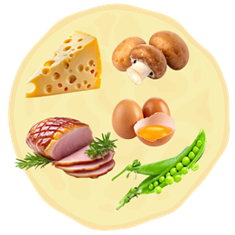  17A. Ser + Pieczarki + Szynka + Jajko + Groszek